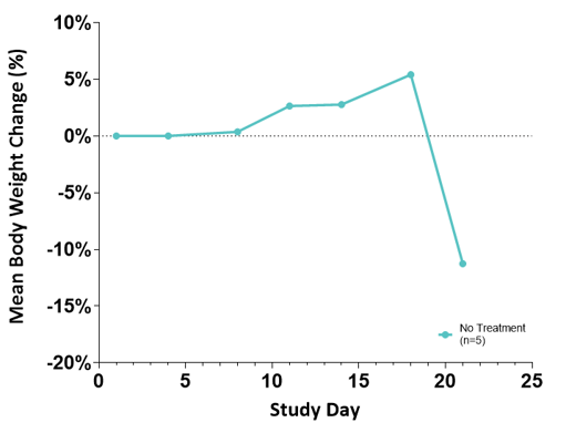 Mean Body Weight Change: Disseminated NALM6-Fluc-GFP Human ALL in Female CIEA NOG Mice